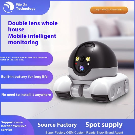 Smart Dual-Lens Pet Monitor Robot with Exercise Wheels - Real-time Remote Monitoring for Dogs & Cats