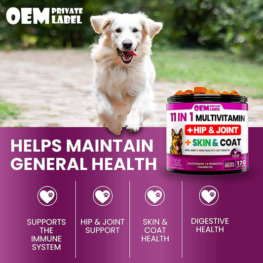 11-in-1 Dog Multivitamin Chew Treats – Hip, Joint, Skin & Coat Support