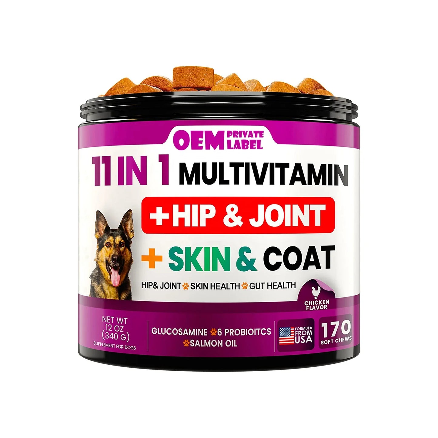 11-in-1 Dog Multivitamin Chew Treats – Hip, Joint, Skin & Coat Support
