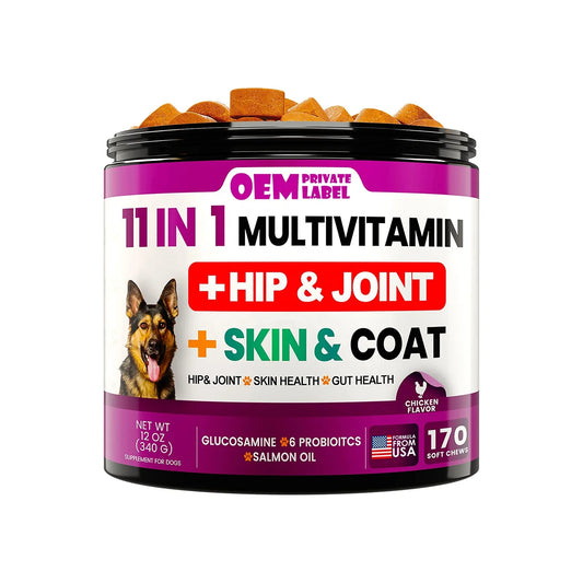 11-in-1 Dog Multivitamin Chew Treats – Hip, Joint, Skin & Coat Support