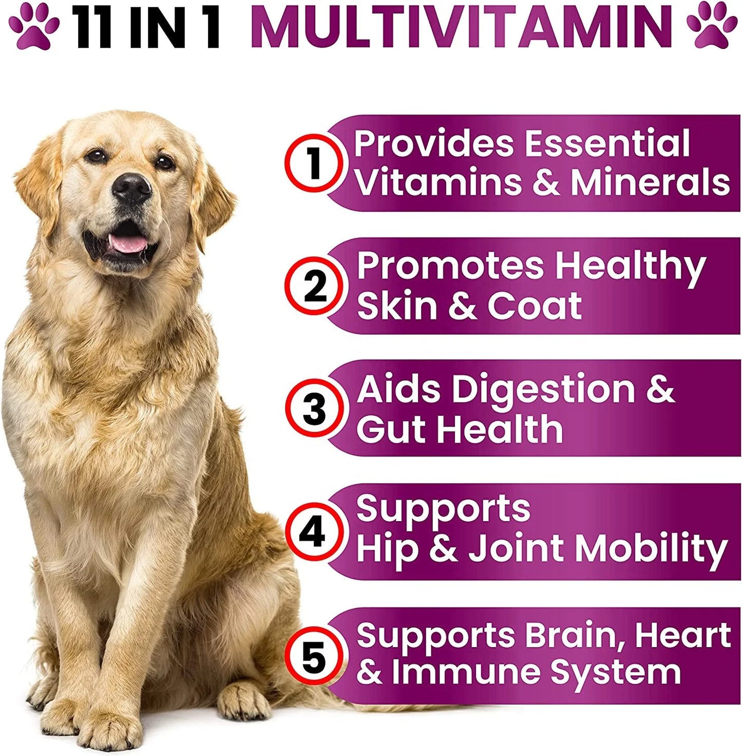 11-in-1 Dog Multivitamin Chew Treats – Hip, Joint, Skin & Coat Support